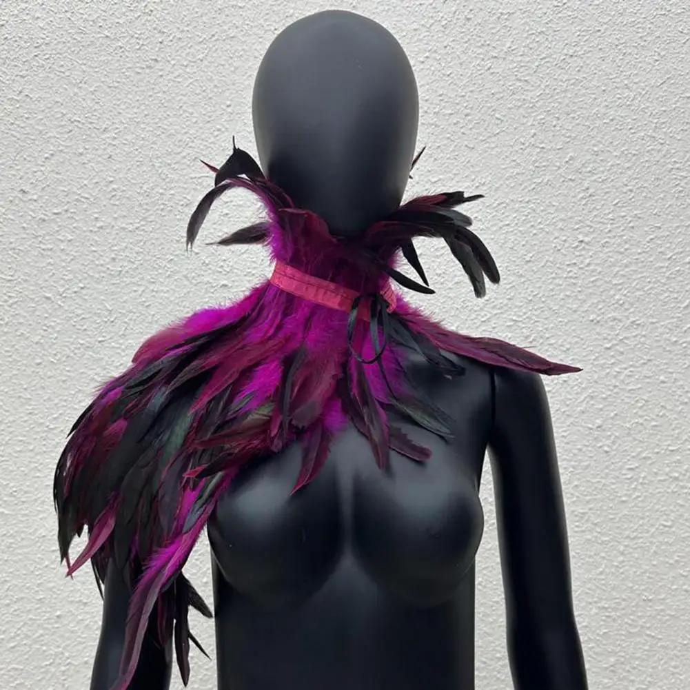Women Shawl Lace Feather Scarf Party Shawl Peacock Costume Gothic Feather Scarf Capes Shoulder Cape Carnival Halloween Costume Image