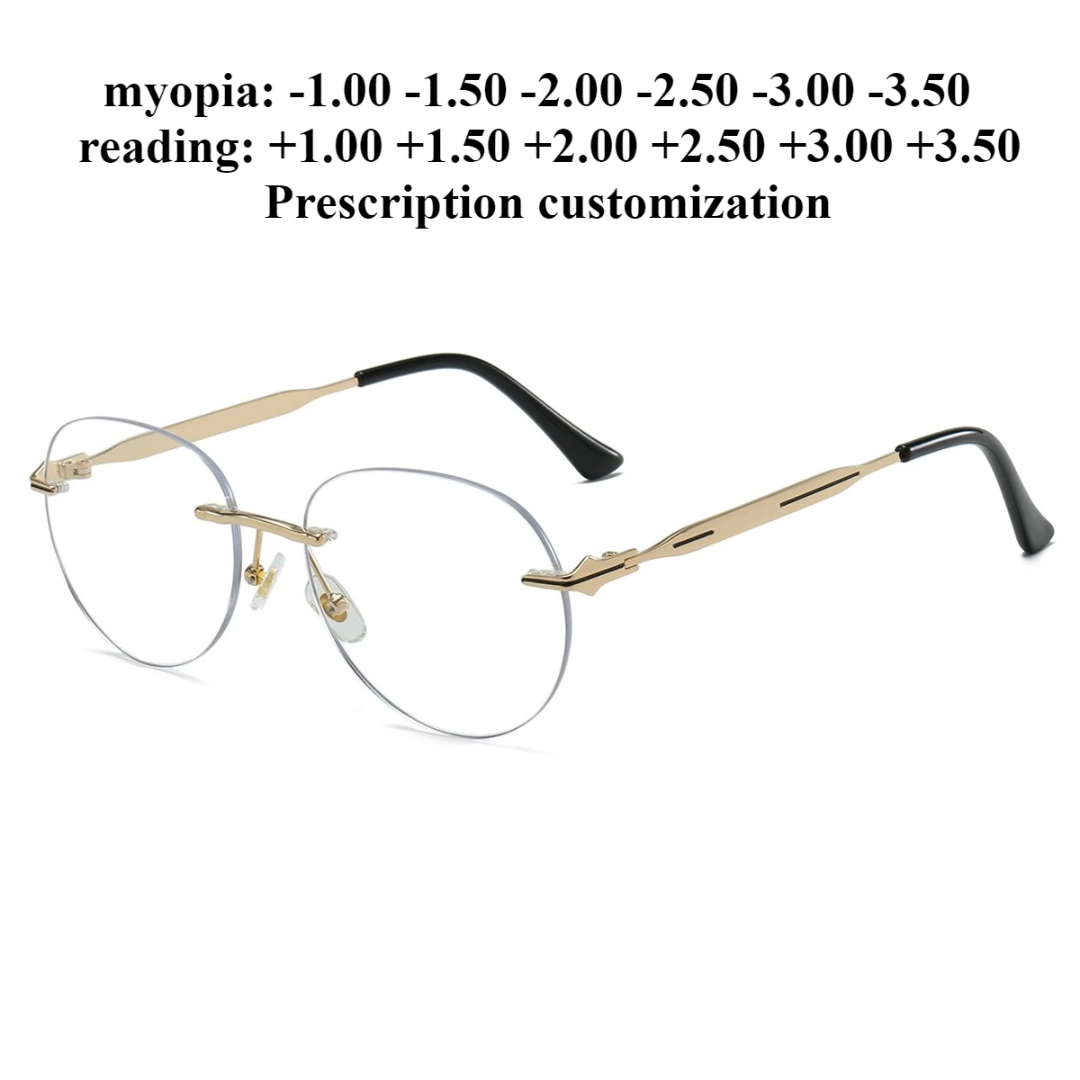 55-18 Neue Retro-Lesebrille mit rundem, randlosem Besatz, Anti-Blaulicht-Lesebrille, Myopie-Brillenrahmen, Grad verschreibungspflichtige Anpassung Image