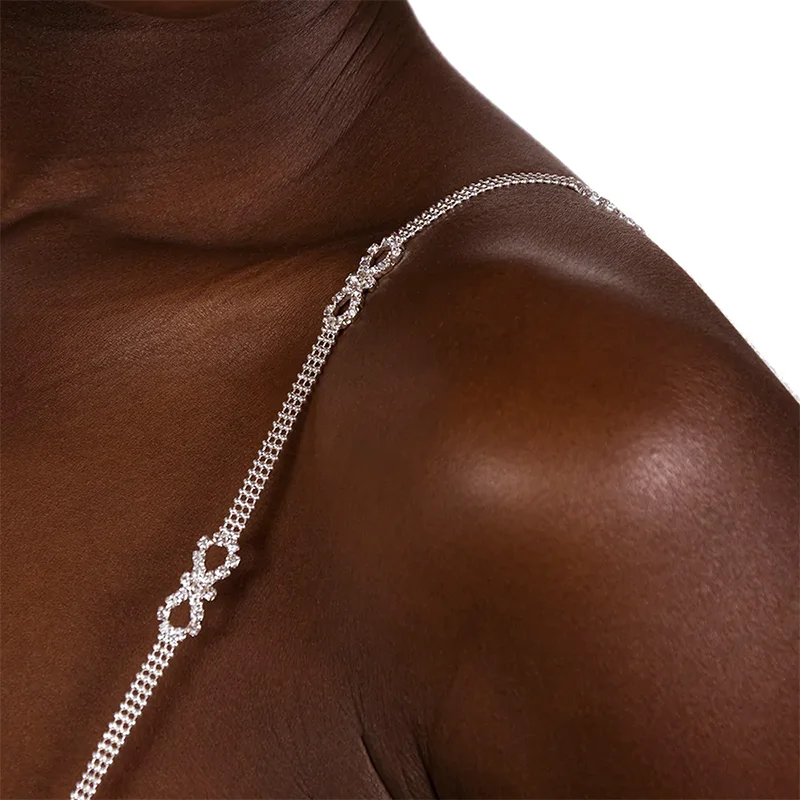 Stone fans 2pcs einfache Strass-BH-Träger für Frauen Hochzeit Luxus glänzende Unendlichkeit Symbol Riemen Kette Dessous Körpers chmuck Image