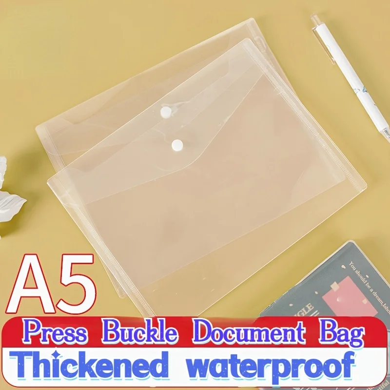 12 Stück/Packung, transparente Aktentasche im A5-Format, Druckknopf, A5-Aufbewahrungstasche, PP-Kunststoff-Aktentasche, Schulbürobedarf Image