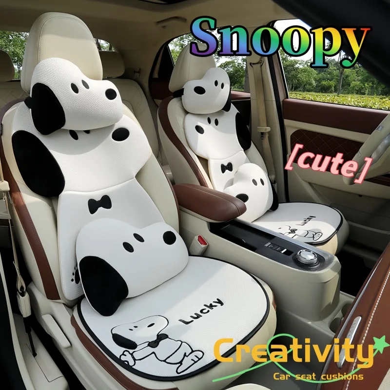 Halbgeschlossenes, rutschfestes Sitzkissen von Snoopy, ganzjährig, Leinen, niedlicher Cartoon, personalisierte Auto-Innendekoration, Geburtstagsgeschenk Image