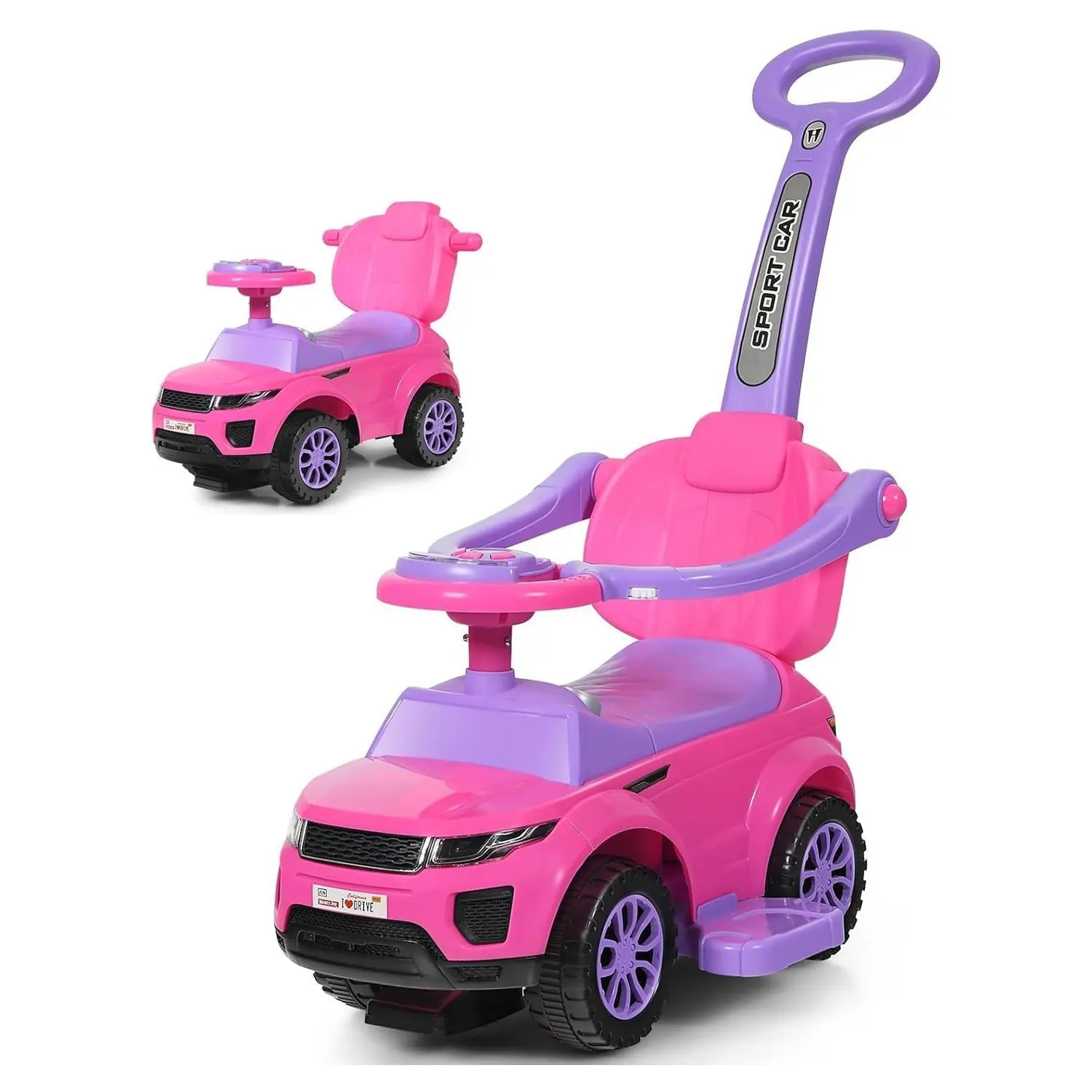 3-in-1 Push Car Push Car, Rutschfahrzeug mit abnehmbarem Gleitgriff, Schutzstange, rutschfestes Auto für Kinder ab 1 Jahr Image