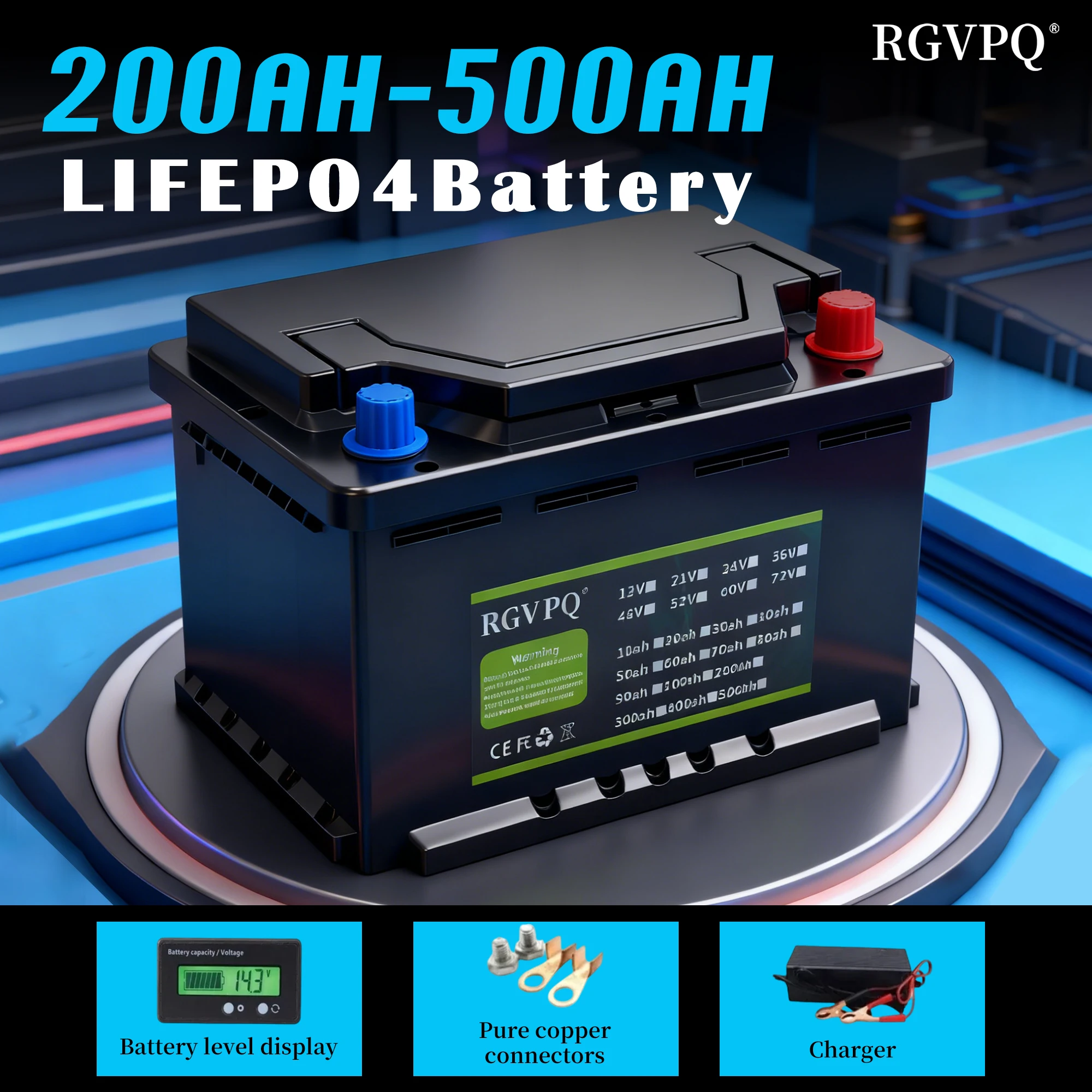 Luftfrachtlieferung, 24-Stunden-Versand auf Bestellung, 12 V, LIFEPO4-Batterie, 500 Ah, Anwendung, Wohnmobil, Autokühlschrank, Solarenergie Image