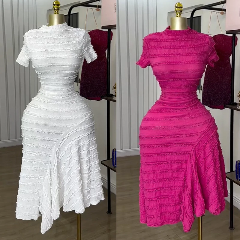 Frauen Kurzarm 2025, Neue High Neck Big Swing Elastische Kleid Süße Elegante Sexy Geburtstag Nacht Party Vestidos Event Kleider