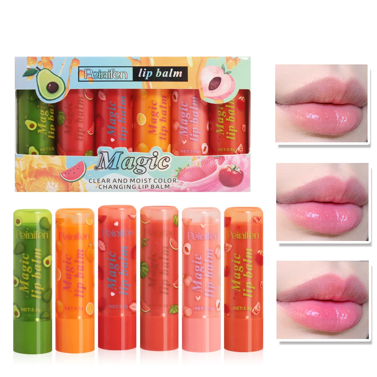 6 Stück fruchtfarbener Lippenstift, nährende Lippen, pflegt die Lippen, natürlicher feuchtigkeitsspendender Lippenstift, neutrale Lippenpflege für Erwachsene Image