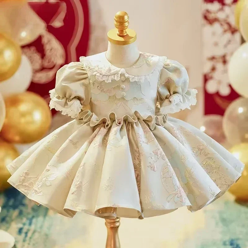 2025 Gala Elegantes Kleid Kinder Gedruckt Geraffte Mit Brautjungfer Vestido Baby Mädchen Prom Formale Für Kinder Festzug Kleider Image