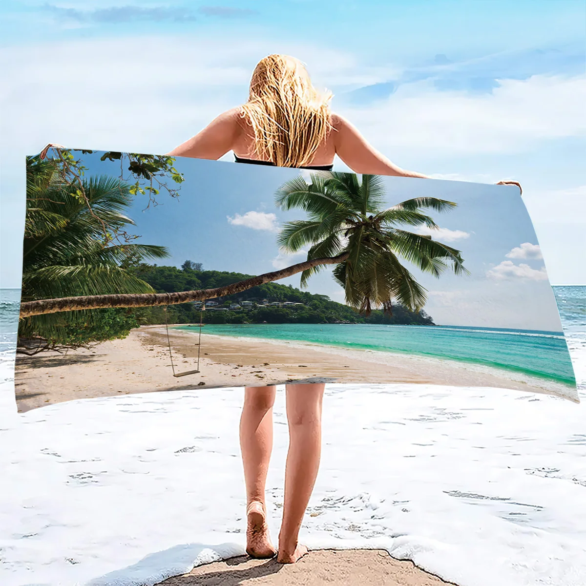 1 Stück Strandtuch mit Sonnenuntergang am Meer, Badetuch, saugfähig, leicht, geeignet für Strand, Schwimmbad, Bad und Fitnessstudio Image