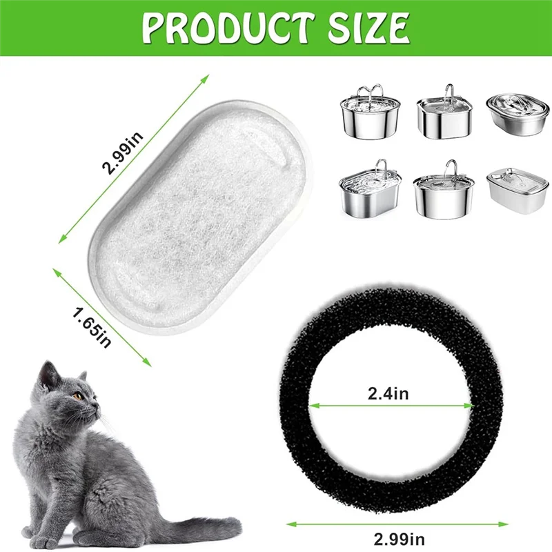 LNHF 16er-Pack Katzen-Wasserbrunnenfilter als Ersatz für 108/3,2 l und 67 oz/2 l Haustier-Wasserspender mit 16 Vorfilterschwämmen