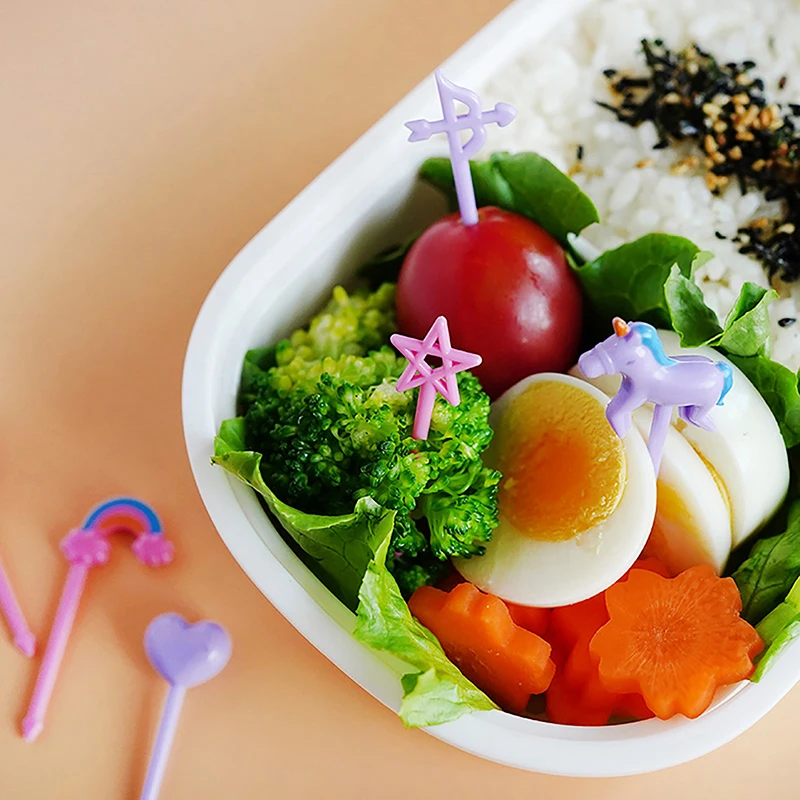 6 stücke Mini Cartoon Lebensmittel Obst Gabel Set für Kinder Bento Box Dekor Dessert Gabeln Kuchen Party Versorgung Image