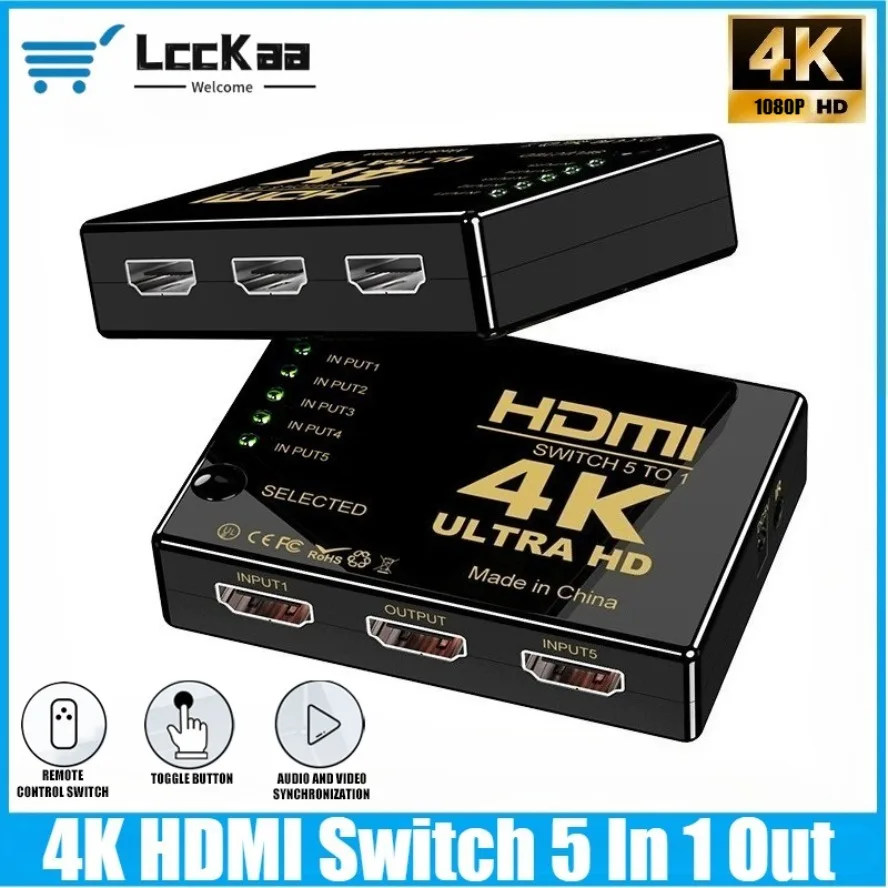 4K HDMI Switch 5 in 1 Out HDMI Switches Selector Splitter Hub mit IR-Fernbedienung HDMI Switcher für PS4 Xbox DVD PC HDTV Image