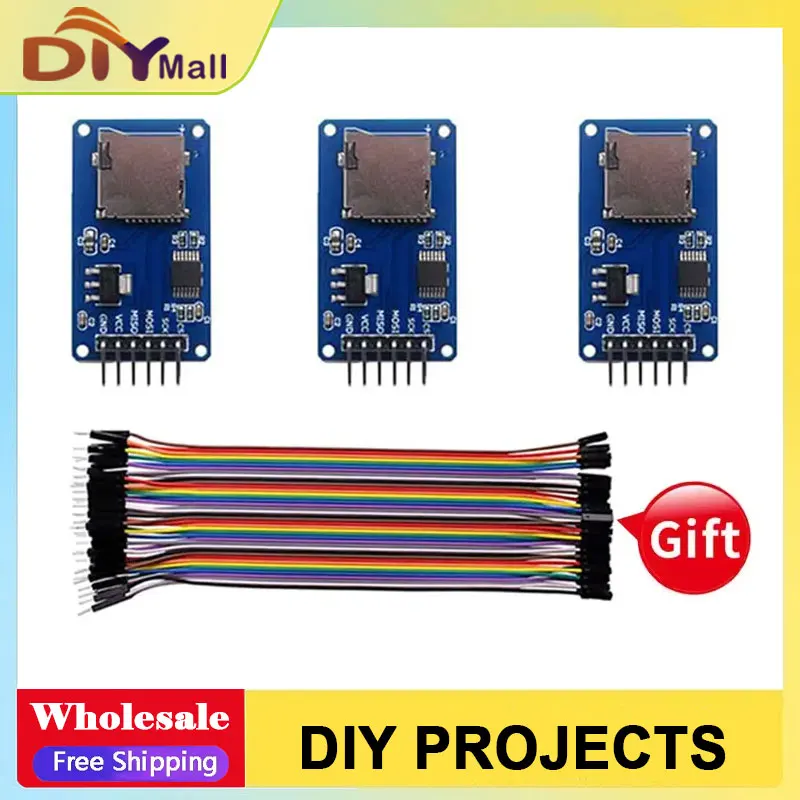 Micro-SD-Kartenmodul mit 40P Dupont-Kabeln für Arduino ESP32 Raspberry Pi SPI-Schnittstelle TF-Leser/Schreibgerät Speicherplatine DIY Image