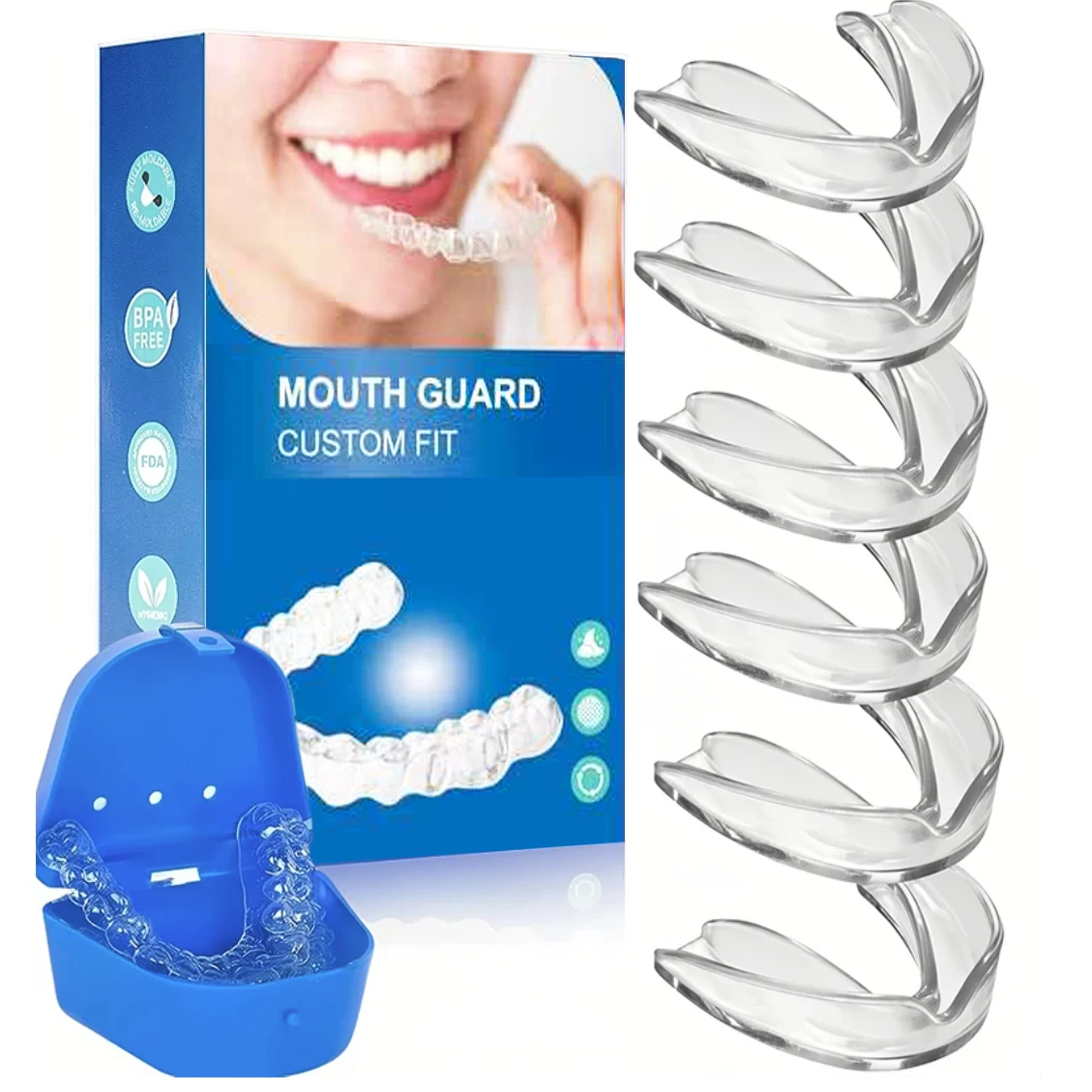 6 stücke Mundschutz EVA Zahnschutz Silikon Zahn Kieferorthopädische Zahnspangen Transparen Wiederverwendbare Zahnaufhellung Tablett Retainer Werkzeug Image