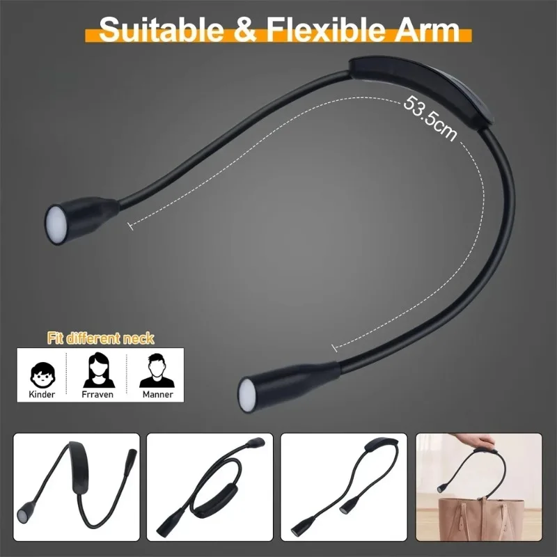Lampe de lecture LED pour le cou, lampe de livre 360 ° Lampe de lecture flexible pour le cou, lampe de lecture pour l'étude, lampe de nuit à piles