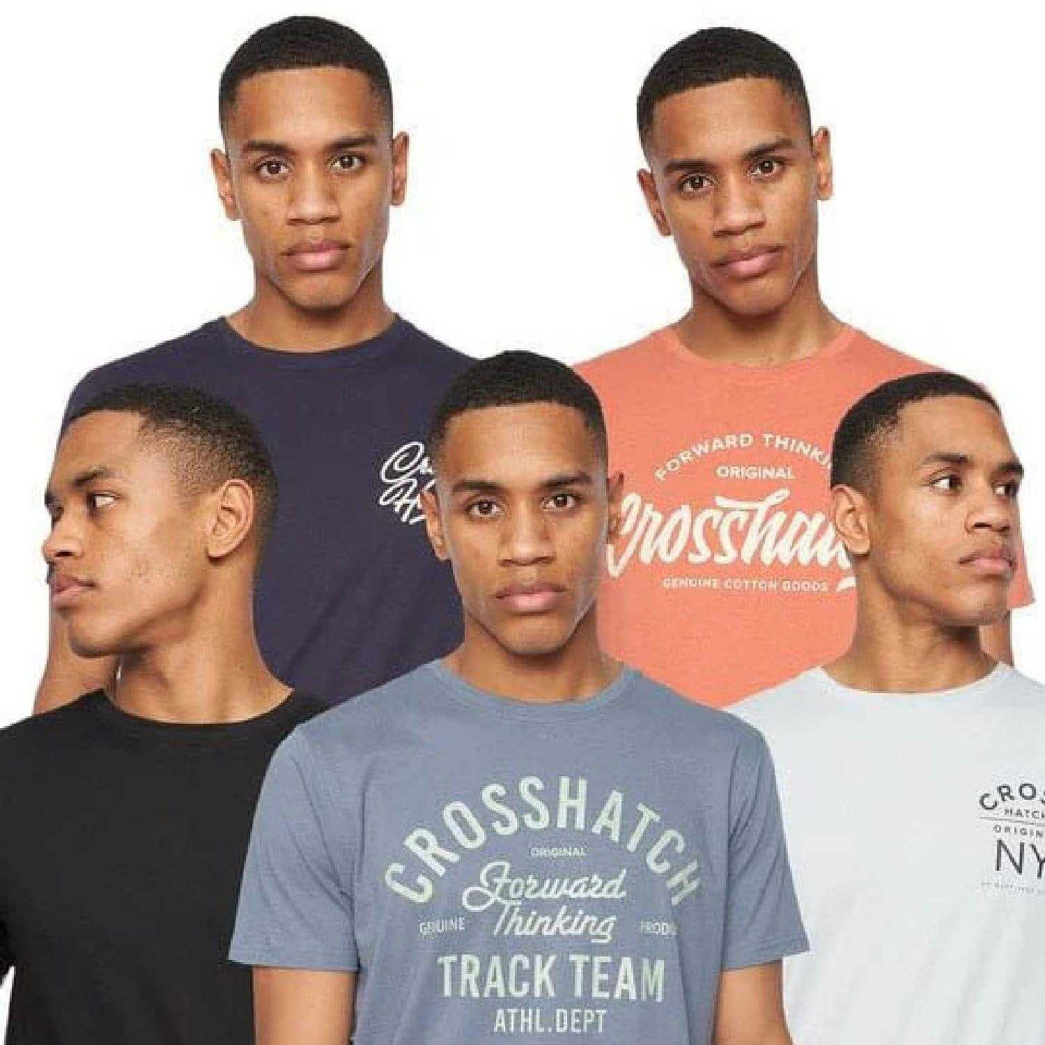 Crosshatch - "Brandax" T-Shirt für Herren (5er-Pack) (Marine/Orange/Schwarz/Grau meliert/Grau meliert/Weiß/Weiß)