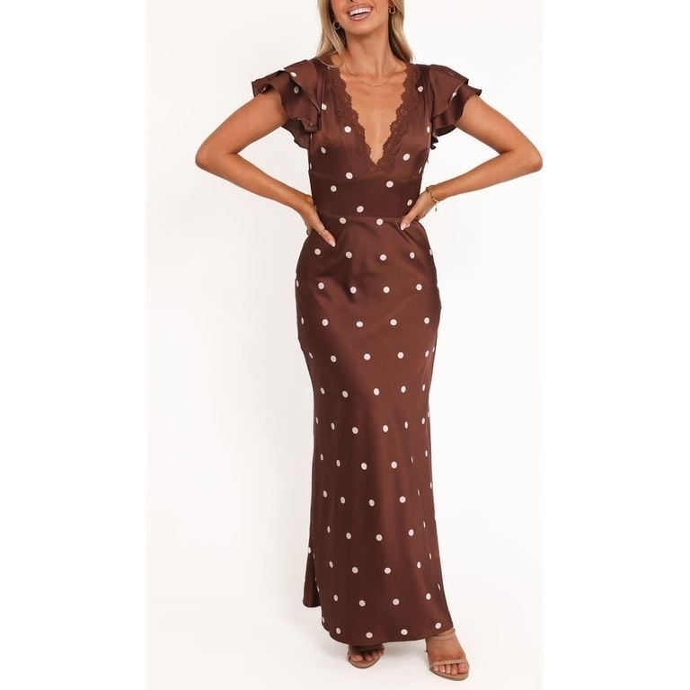 Arella Dot Satin Maxi Dress - Red - Petal & Pup Dresses