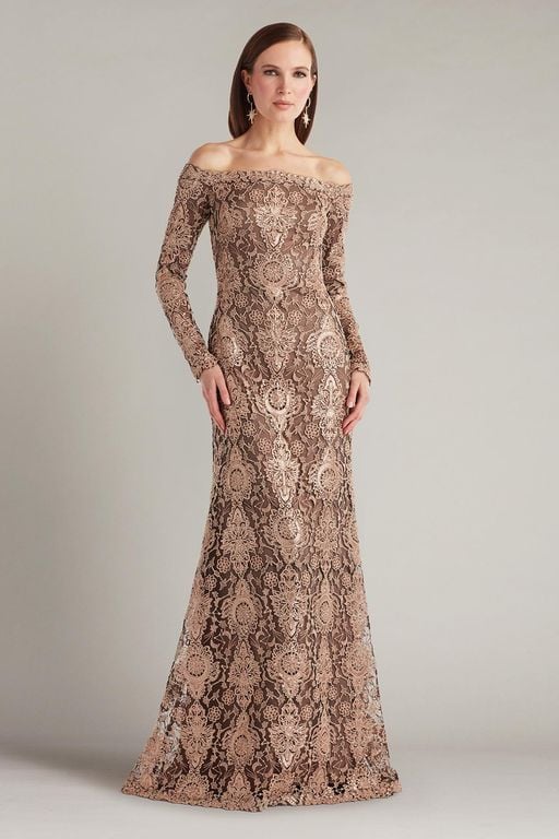 Elisara Sequin Embroidered Gown-Gisng - Brown - Tadashi Shoji Dresses