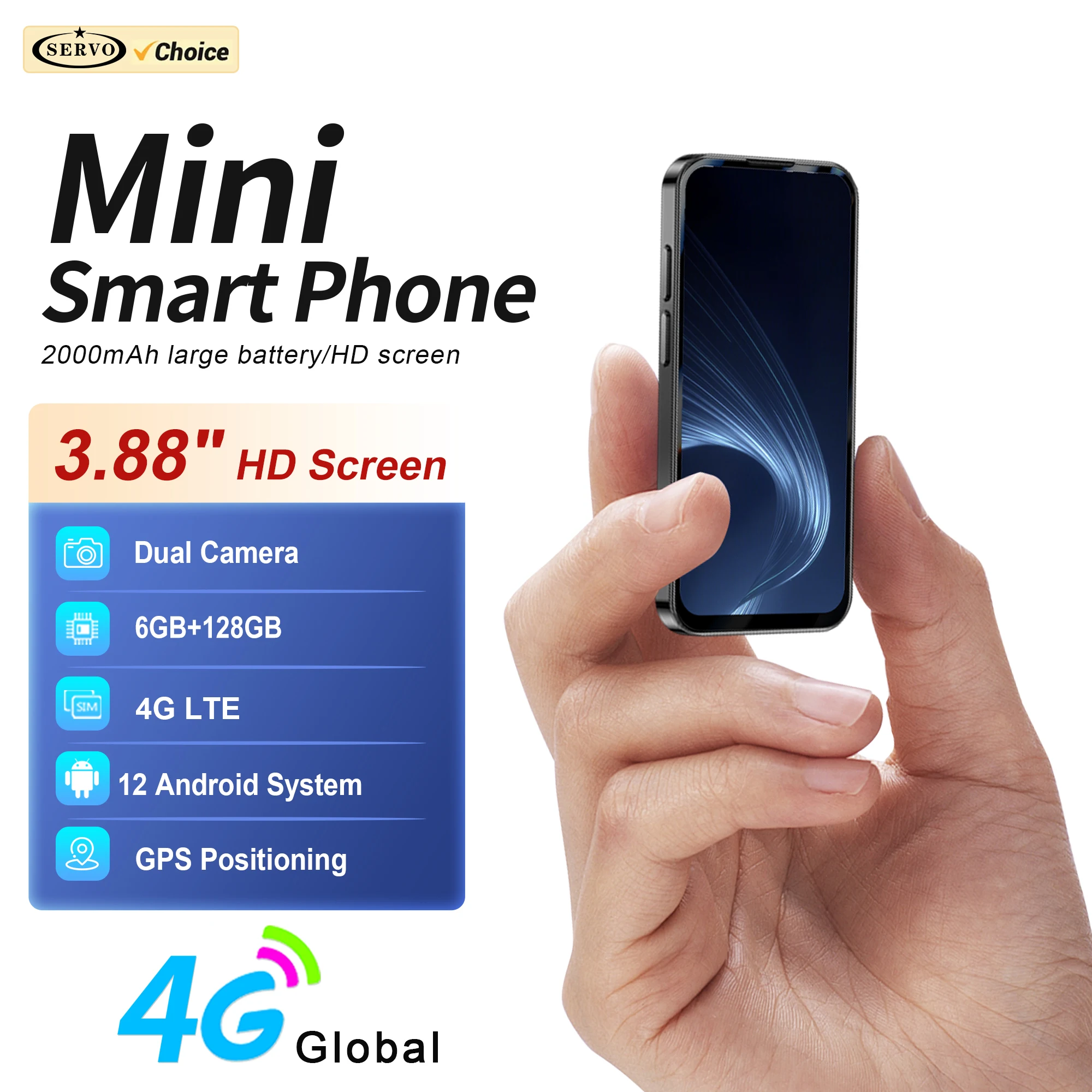 Mini smartphone SERVO 19PRO 4G LTE, système Android 12, 3/4/6 Go + 32/64/128 Go, Play Store, WiFi, Face ID, petit smartphone intelligent, double SIM en veille