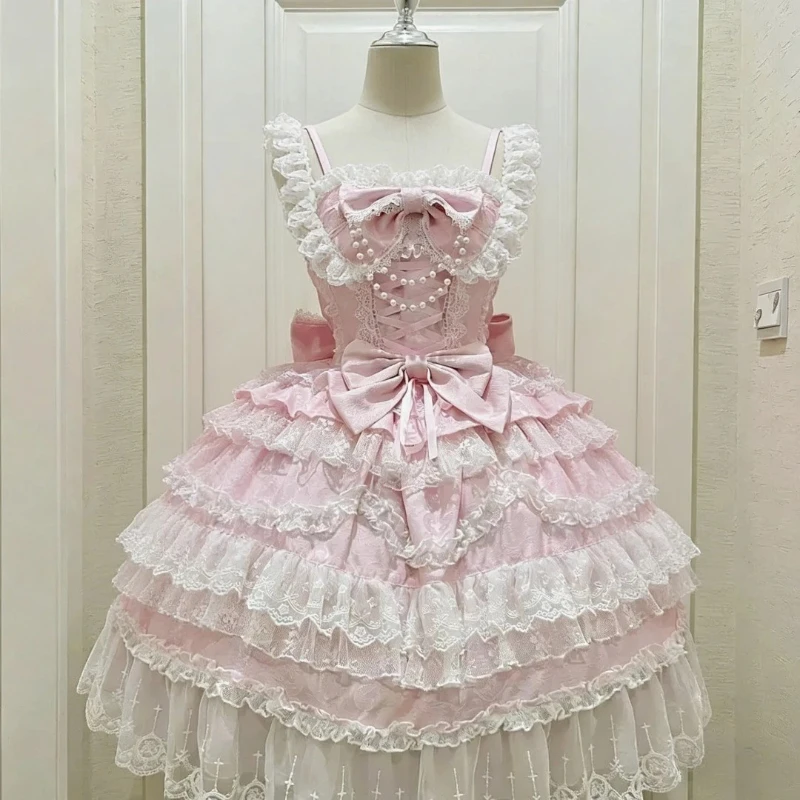Abito Elegante Lolita Giapponese Dolce e Kawaii 2026, Vestito Mini Principessa Y2k con Fiocco, Abito Femminile in Pizzo per Feste di Compleanno, Outfit Chic