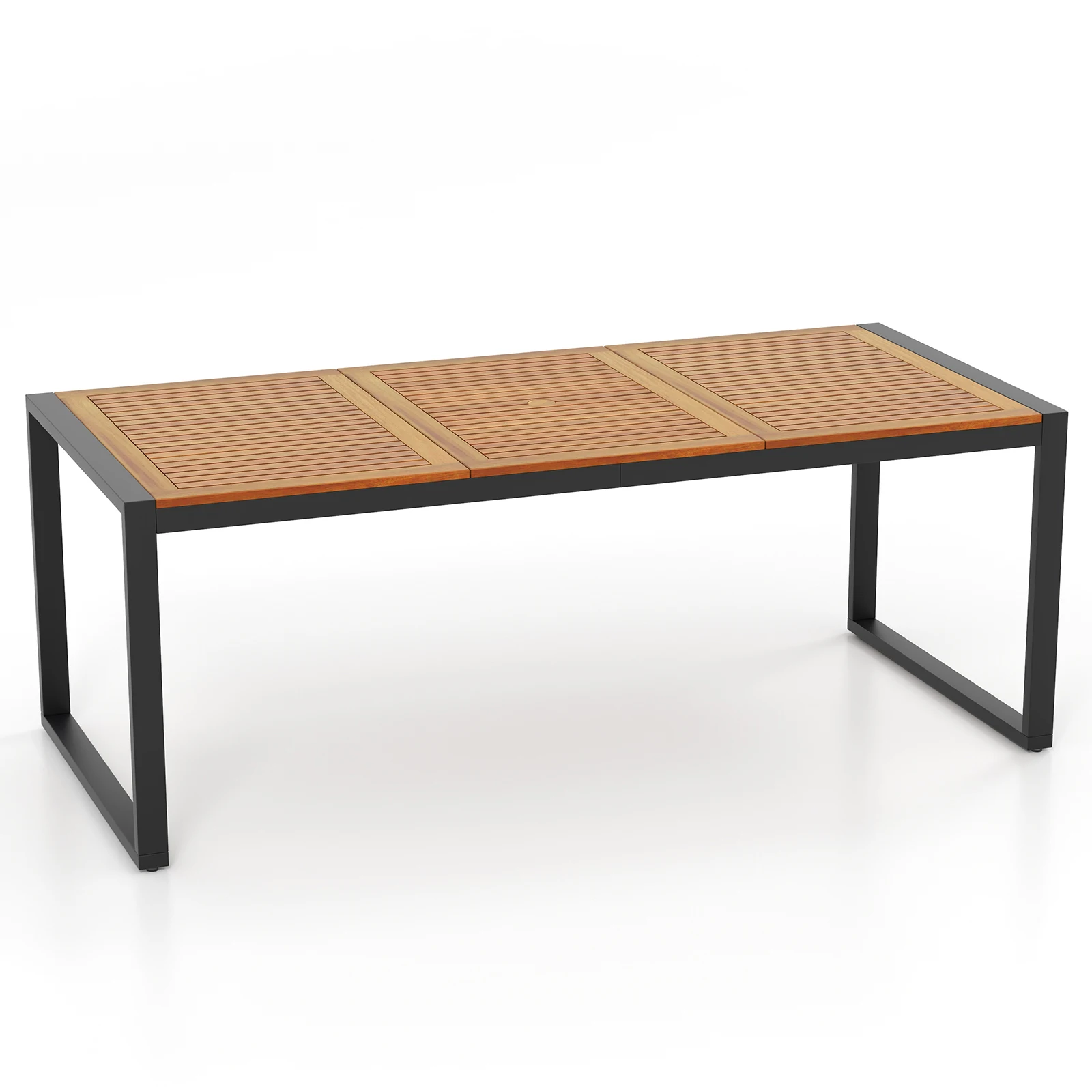 Tavolo da giardino con foro per ombrellone, 200 x 90 cm, tavolo da patio rettangolare per 8 persone, grande tavolo da balcone realizzato in legno di acacia