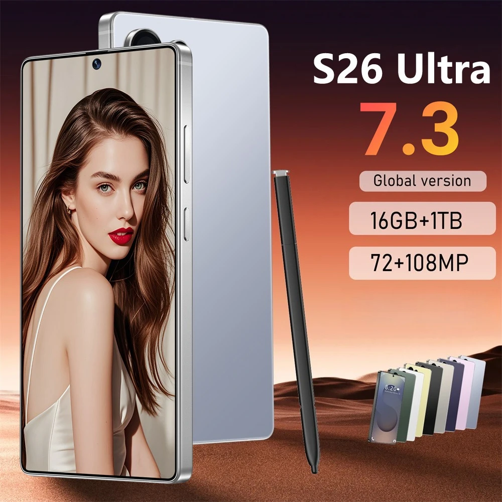 Hot Original Smartphone 5G for S26 Ultra 7.3HD Cell Phone Android 14 Dual Sim 72MP+108MP 22G+2TB 7800mAh Unlocked Mobile Phones