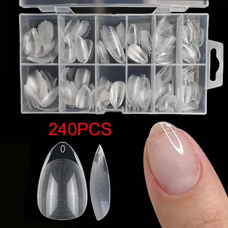 240 pezzi/scatola semi-opaco XXS punte per unghie alla mandorla copertura completa gel morbido estensione unghie artificiali finte perfetta per letti per unghie ultra-corti