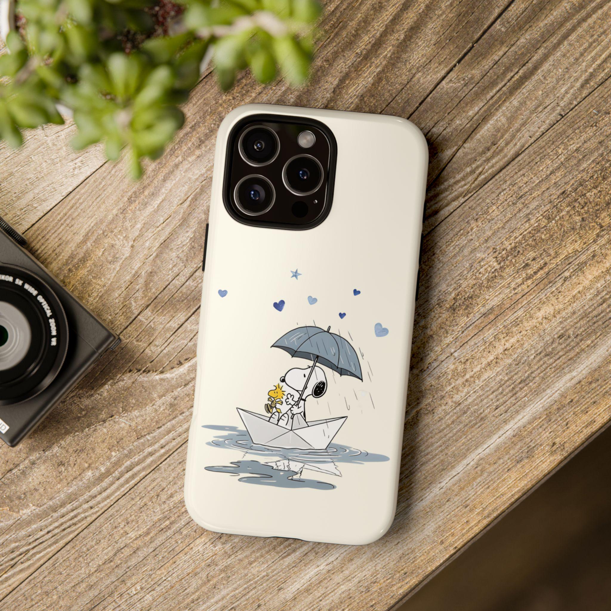 Custodia per telefono Snoopy e Woodstock, custodia rigida a forma di barca dei cartoni animati compatibile con iPhone 17 16 15 14 13 12 11 X 8 Samsung