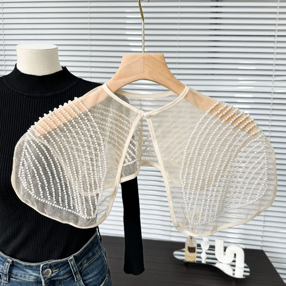 Neue Organza-Stickerei Damen Spitzen kragen neue Schnürung Schal gefälschten Kragen abnehmbaren Hemdkragen Umhang gefälschte falsche Kragen Image