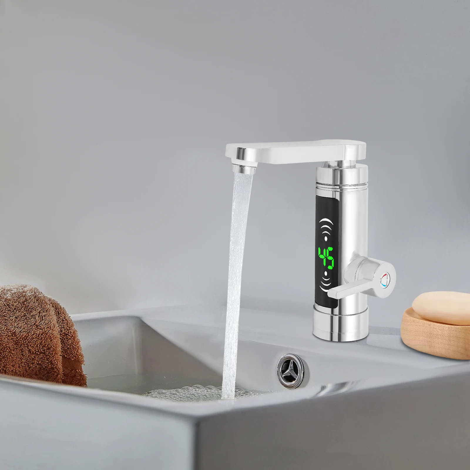 3000W IPX4 Elektrischer Heizwasserhahn, 360° ° Elektrischer Schnellheiz-Wasserhahn, Elektrischer Heizwasserhahn mit Temperaturanzeige Image