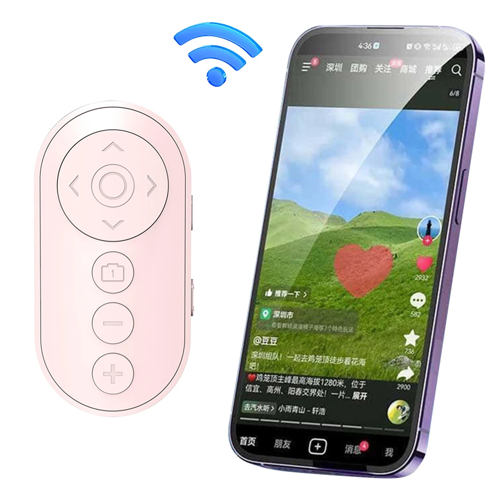 Kabellose Kamera-Fernbedienung mit Zoom Smartphone-Fernauslöser Seitenblätterer für Fotos und Vlogging Image