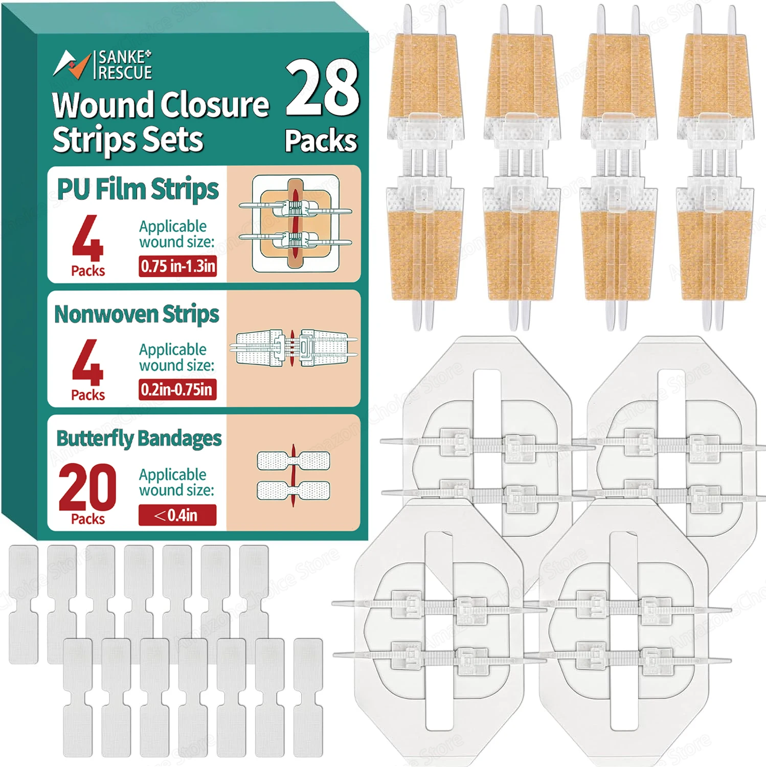 Sanke Rescue 14/28 Pack Wundverschlussstreifen Reißverschluss-Verband Notfall-Wundverschluss-Set Wundreparatur-Verschlussvorrichtung Image