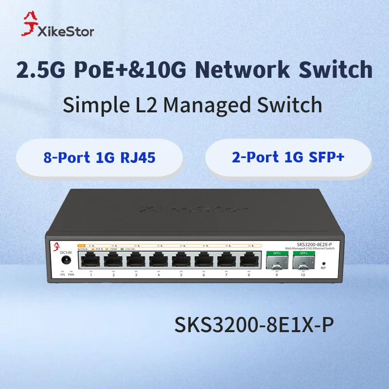 XikeStor 2.5G PoE+ Simple Managed Network Switch unterstützt DHCP 2-Port 10G SFP+ 100W Image