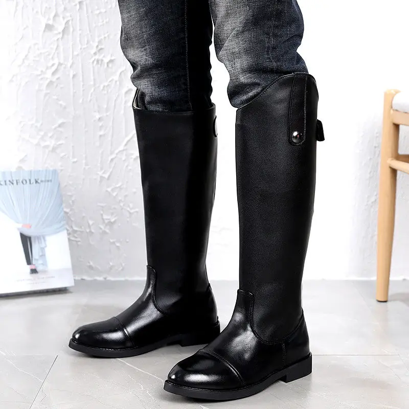 Mode Kuh Echtes Leder Reitstiefel Dressur Reitsport Lange Kniehohe Stiefel Zipper Pferderennen Ausrüstung Halter Image