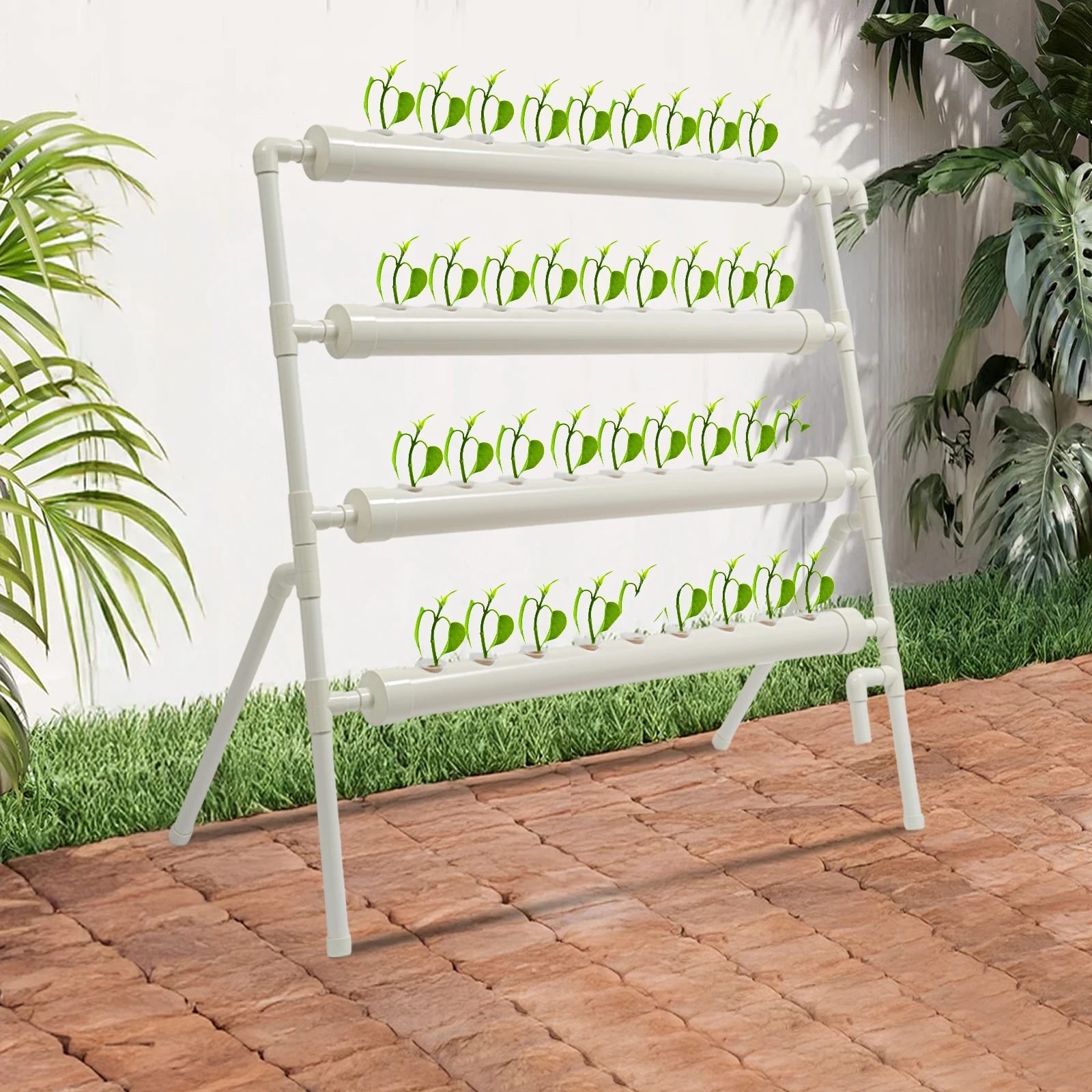 Hydroponisches Anzuchtset 36 Löcher 4 Rohre Pflanzensystem PVC Hydroponisches Rohr Erdloses Heimanbausystem für Gemüse und Blumen Image