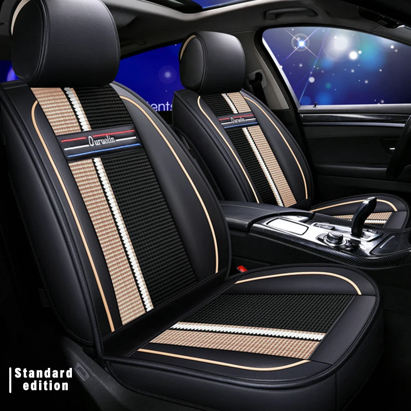 2-Sitzer Ganzjahres-Autositzbezüge aus Gestepptem PU-Leder, Vollständig Wasserdicht, Universell für Limousine/SUV/LKW Image