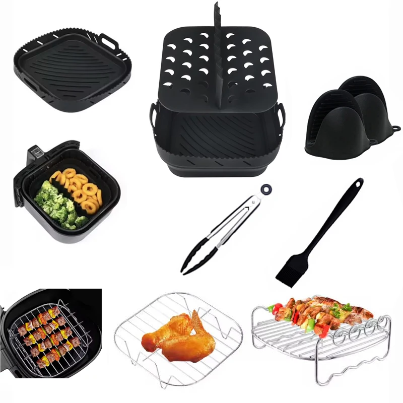 Wiederverwendbares Silikon-Korbset für Heißluftfritteusen, faltbar, BPA-frei, Grillrost-Zubehör, AirFryer-Einlage Image