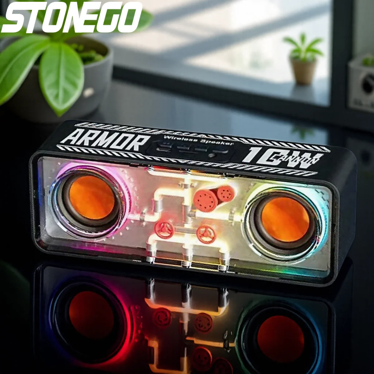 Bunter tragbarer Bluetooth-Lautsprecher, kabelloser Stereo-TWS-Lautsprecher, transparenter Kristall-LED-Musikplayer mit TF-Kartensteckplatz Image