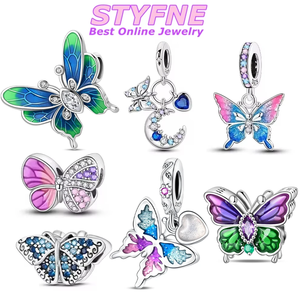 Elegante blaue Libelle Schmetterling Charms Perlen Original 925 Silber Armband für Frauen DIY Schmuck Zubehör Geschenke Charms Perlen