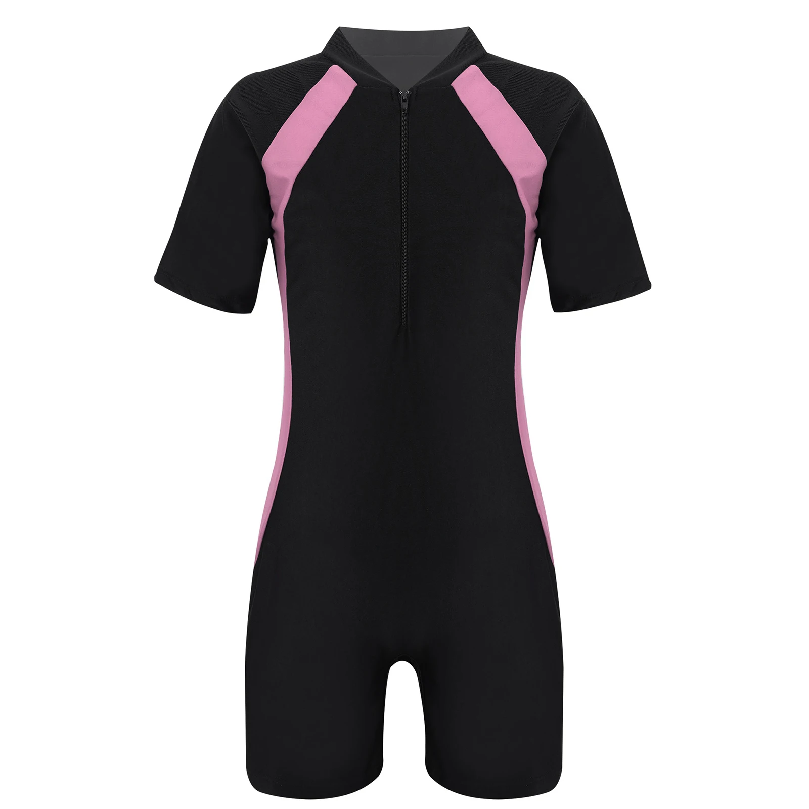 Kinder einteiliges Bademode Stehen Kragen Kurzen Ärmeln Farbe Schwimmen Bade Suiti Kurze Rash Guard Overall Kühlen Kinder Badeanzug Image