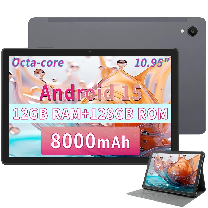 Paitanry Tablet-PC Android 15 OS 10,95 Zoll Tablets mit Hülle WLAN iPad 12GB+128GB 8000mAh Tablet für Büro Reise Mini-Computer Image