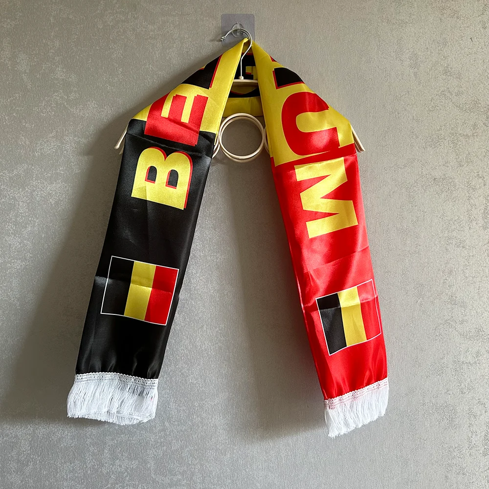 Sky Flag 2026 Belgien Schal 14x135cm Beidseitig Bedruckter Satin Belgien Flaggen-Schal mit Quasten Geeignet für Fußball, Sport, Veranstaltungen Image
