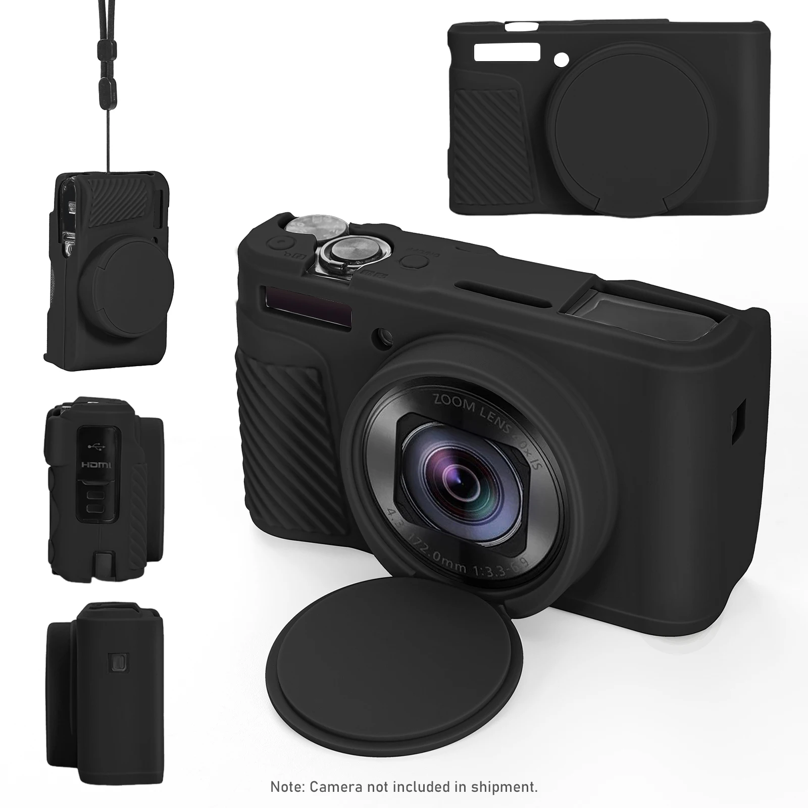 Für Canon PowerShot SX740 HS/SX730 HS Gummi-Kameratasche mit Objektivschutzkappe, Gummi-Taschenhülle, kratzfest, schlanke Passform Image