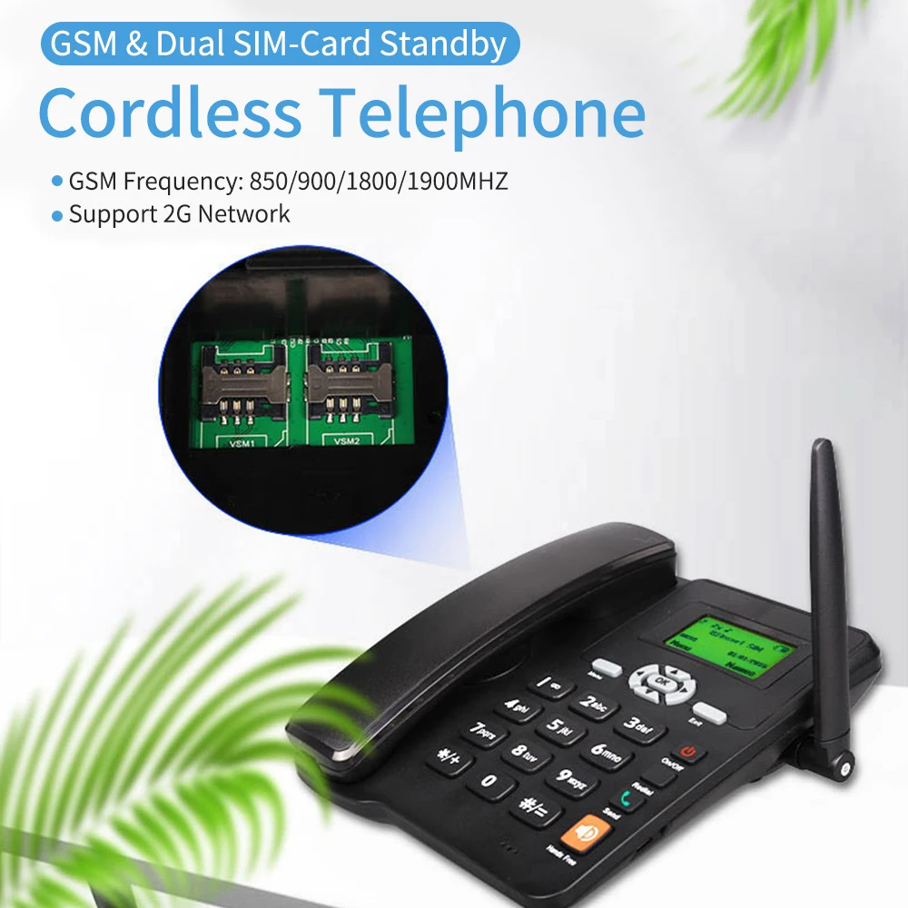 【Neu】 Desktop-Schnurlostelefon, unterstützt GSM 850/900/1800/1900 MHz, Dual-SIM-Karte, 2G, festes kabelloses Telefon mit Antenne, Radioalarm