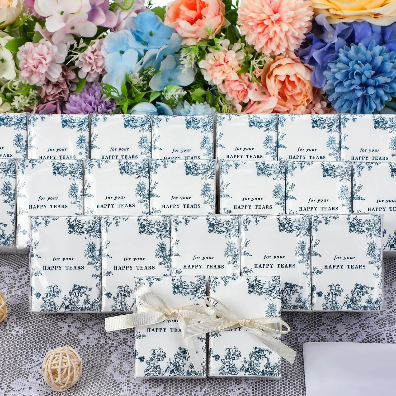 100er-Pack Hochzeits-Taschentücher „Happy Tears“ für Hochzeitsgäste, 1000-Blatt-Taschentücher in Reisegröße, große Hochzeits-Taschentücher Image