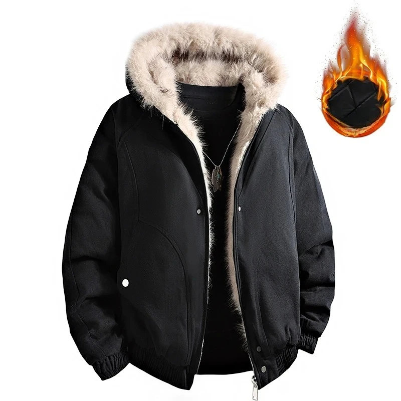 Verdicken männer Winter Pelz Kragen Mit Kapuze Jacken Cleanfit Gepolsterte Mantel Männer Warme Parkas Outwear Streetwear Harajuku Übergroßen Jacke