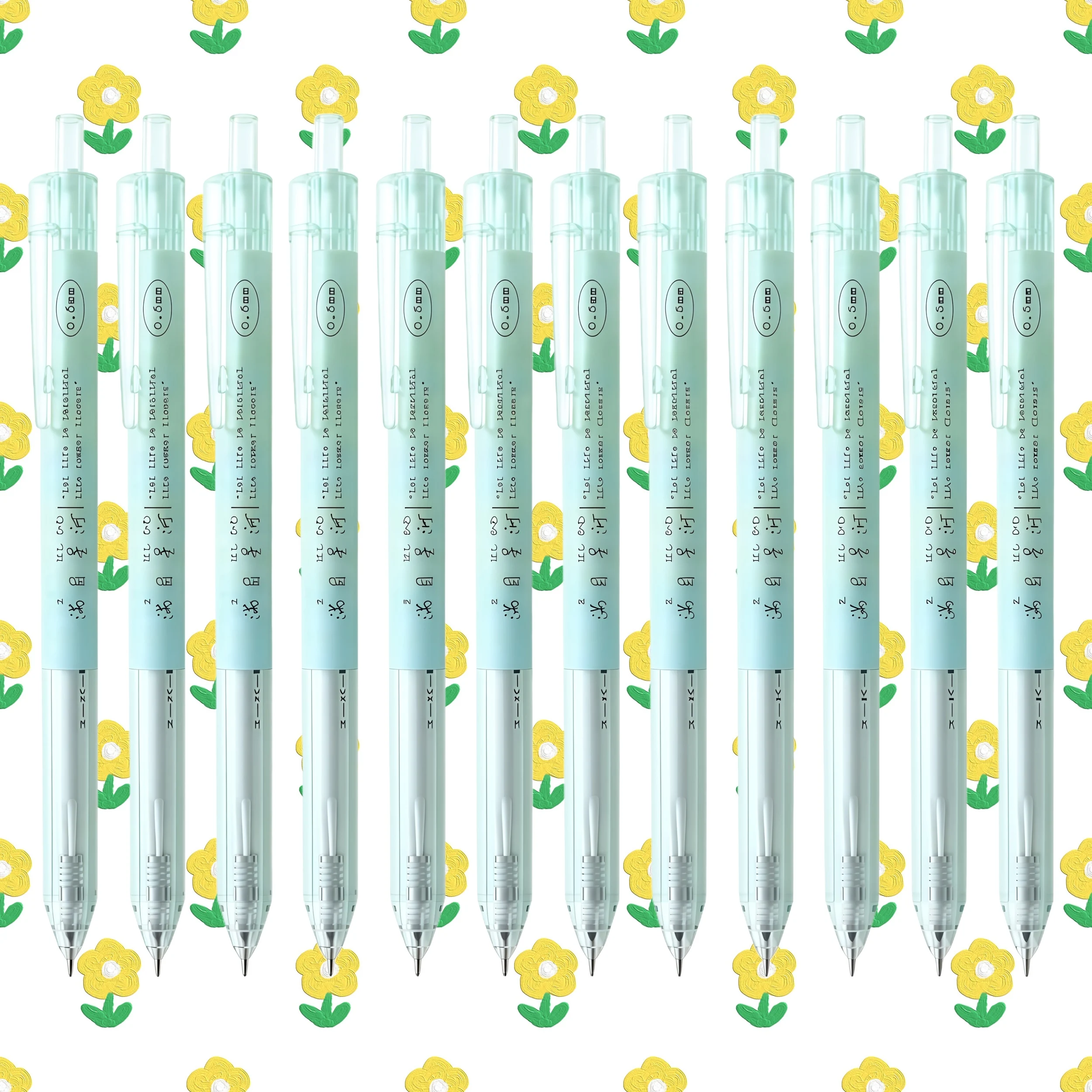 12 kleine Gelstifte im frischen Stil, schwarze Stifte mit 0,5 mm feiner Spitze, Kunststoffoptik, einziehbare Gelstifte, geeignet für Prüfungen, Büroarbeit, Campus-Schreiben, Büro- und Campusbedarf Image