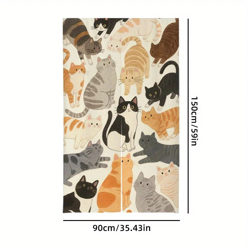 VIKAMA Japanischer warmer Vorhang mit Katzenmotiv, Raumteiler mit Cartoon-Maneki-neko-Muster, ideal für Küchen Image