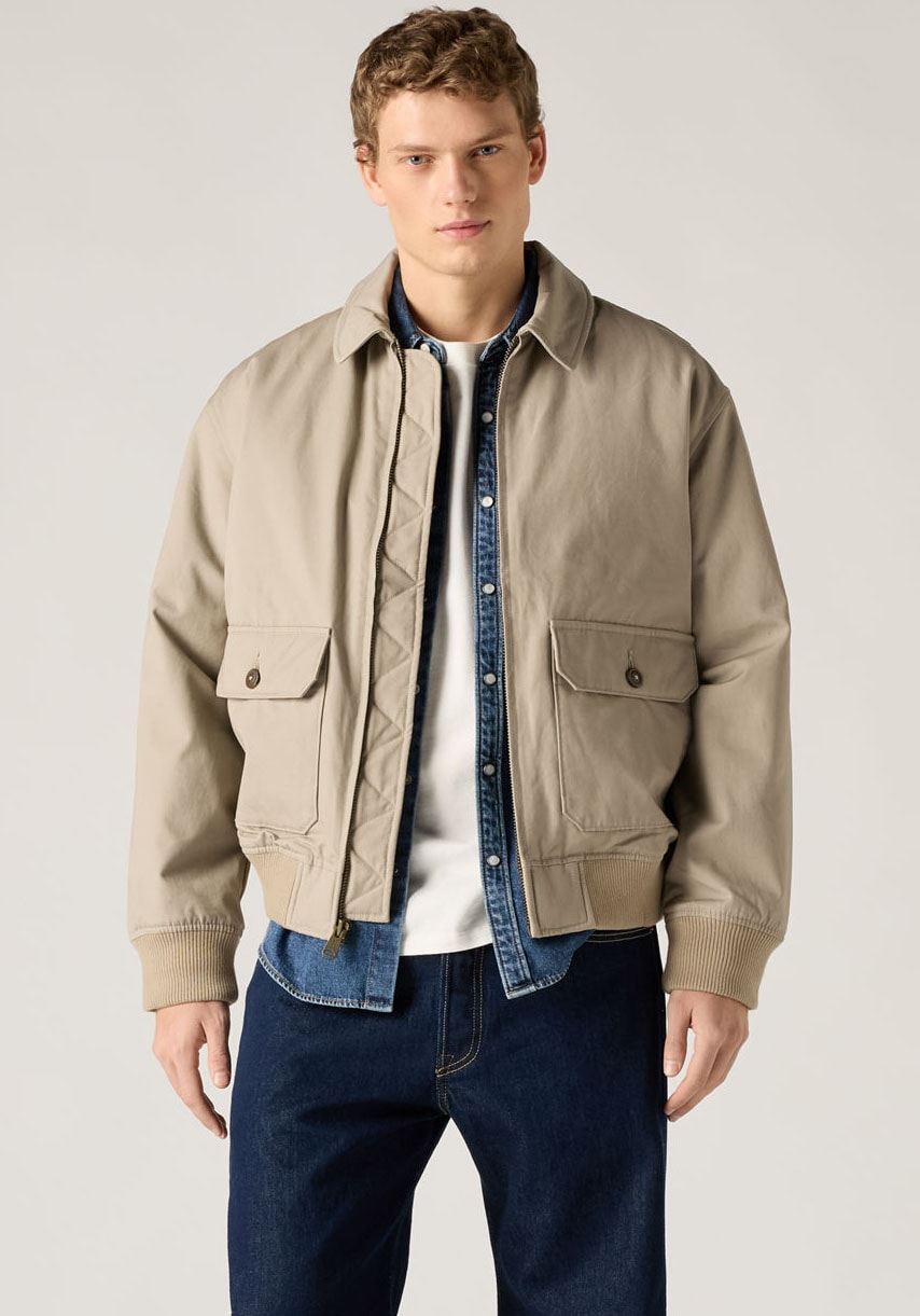 Blouson LEVI'S "CORTLAND JACKET", Herren, Gr. XXL, vintage khaki, Web, Obermaterial: 100% Baumwolle, unifarben, bequem hüftbedeckend, Rundhals, Bündchen, Jacken Blouson, mit Reißverschluss und großen Seitentaschen