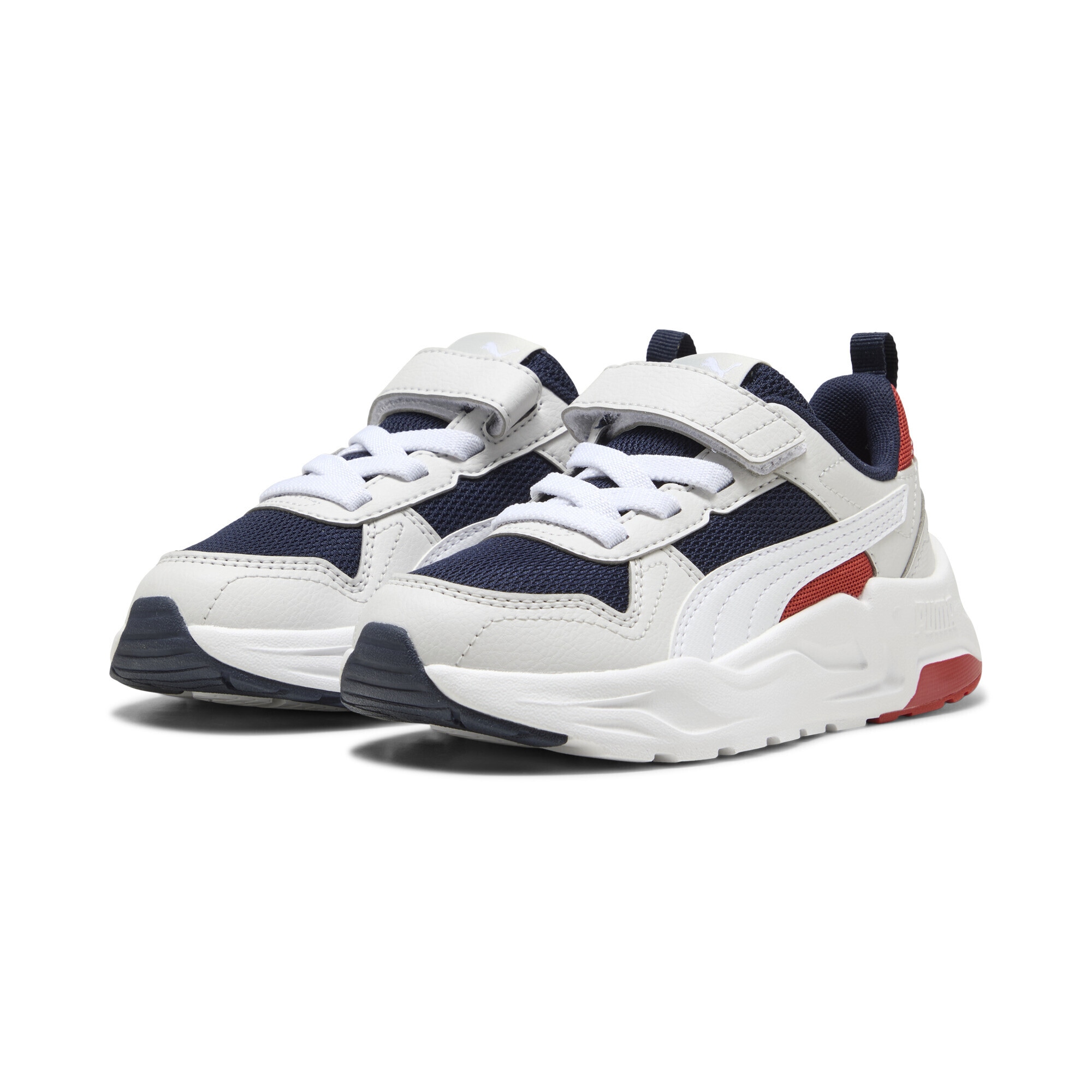 Sneaker PUMA "Trinity 2 LT Sneakers Kinder", Damen, Gr. 34, navy weiß feather gray rot fire blau, Obermaterial: Textil, Synthetik; Futter: Textil; Innensohle: Textil; Laufsohle: Gummi, Synthetik, Schuhe Sneaker