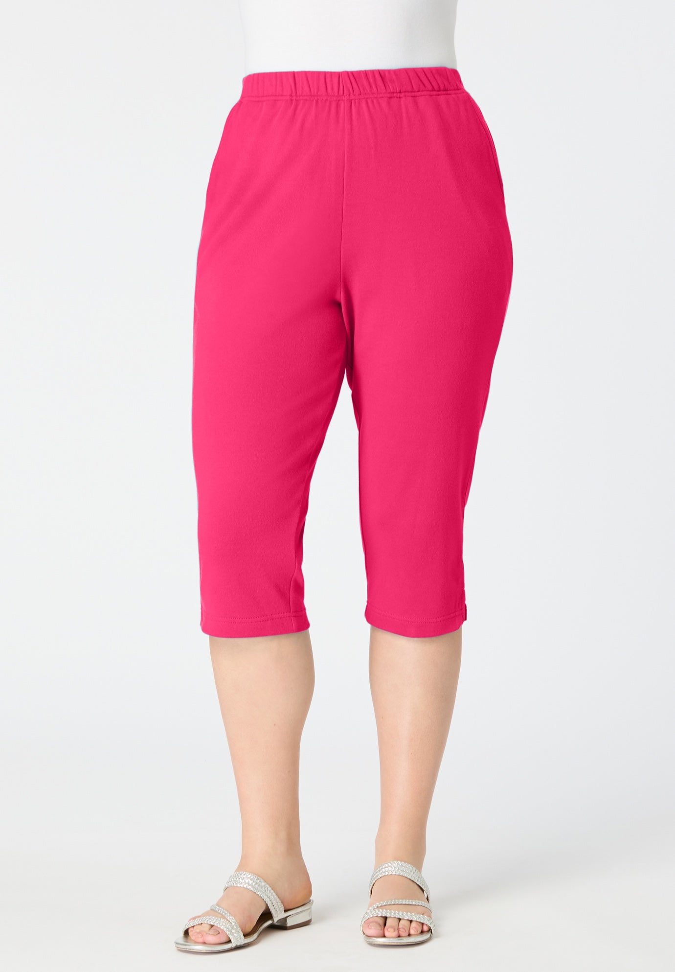 Plus Size Women's Plus Size Soft Knit Pull-On Capri Pant by Roaman's in Pink Burst (Size 6X)