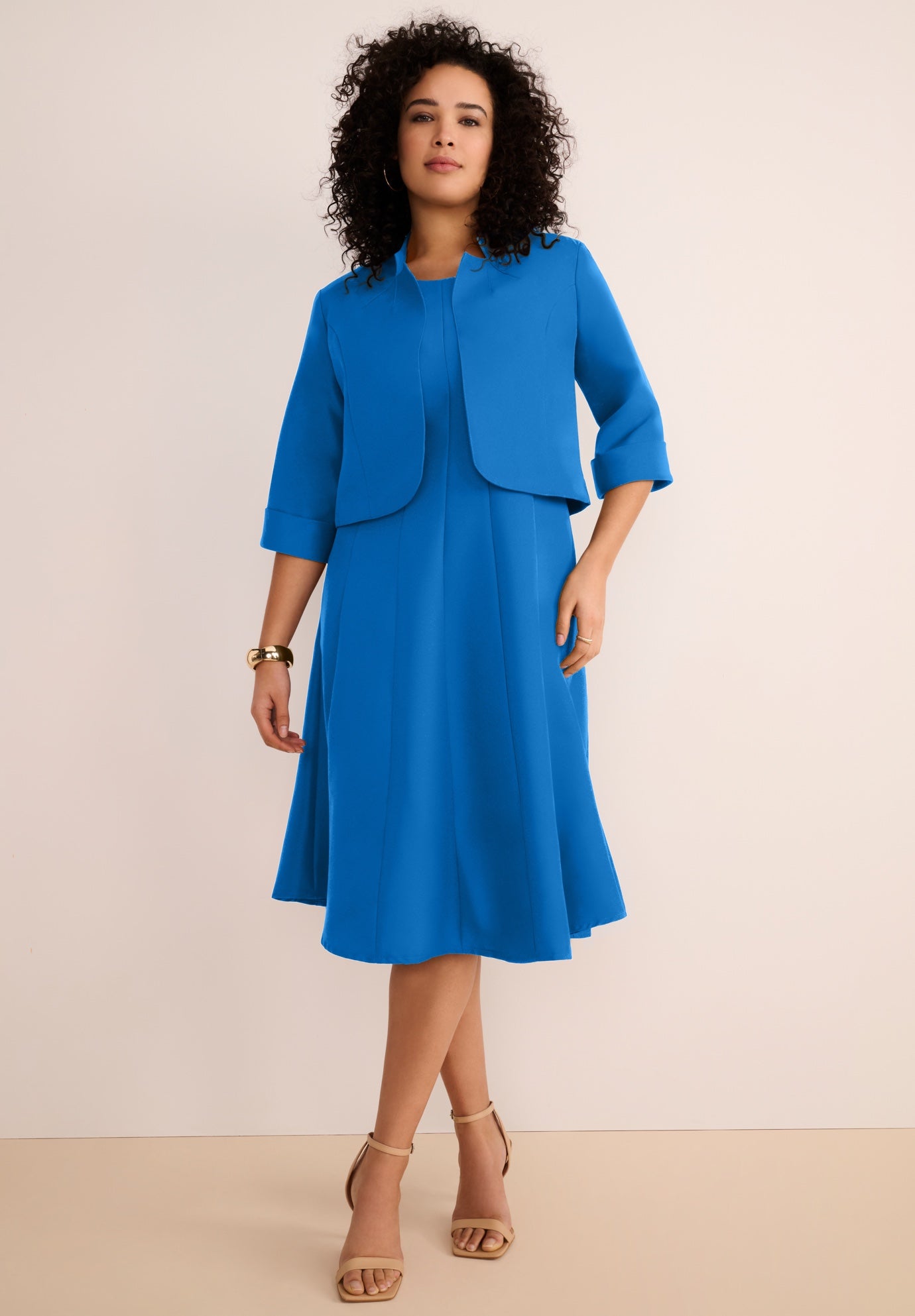 Plus Size Women's Plus Size Elbow Sleeve Fit-and-Flare Dress with Bolero Jacket - 2-Piece Suit by Roaman's in Vivid Blue (Size 18 W)